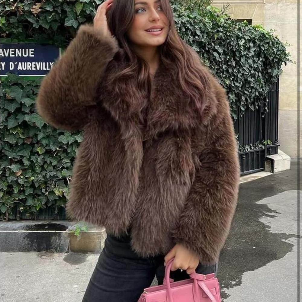 Luxurious Brown Faux Fur Coat shaggy jacket thick winter - Picture 2 of 7